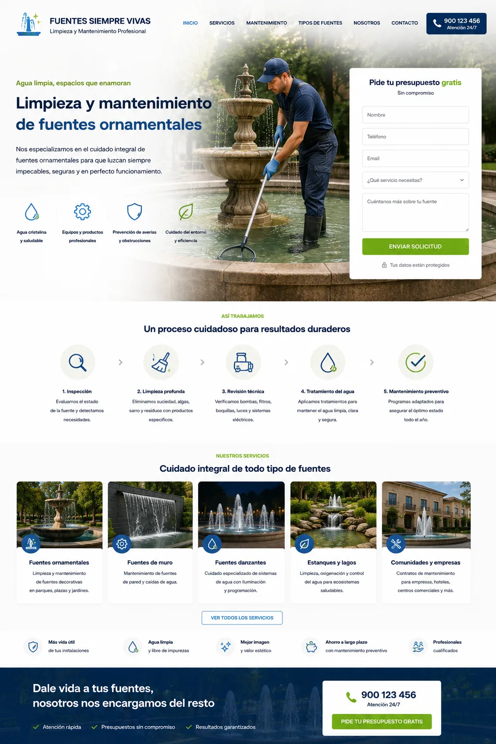 Ornamental fountain cleaning and maintenance landing page