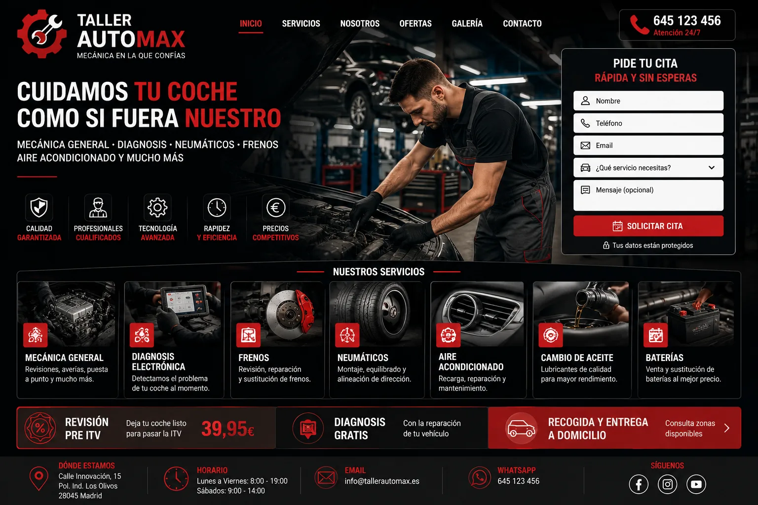 Auto repair shop landing page